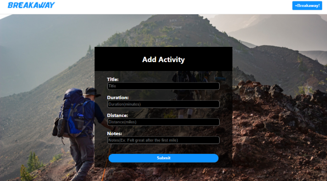 Breakaway add activity page screenshot